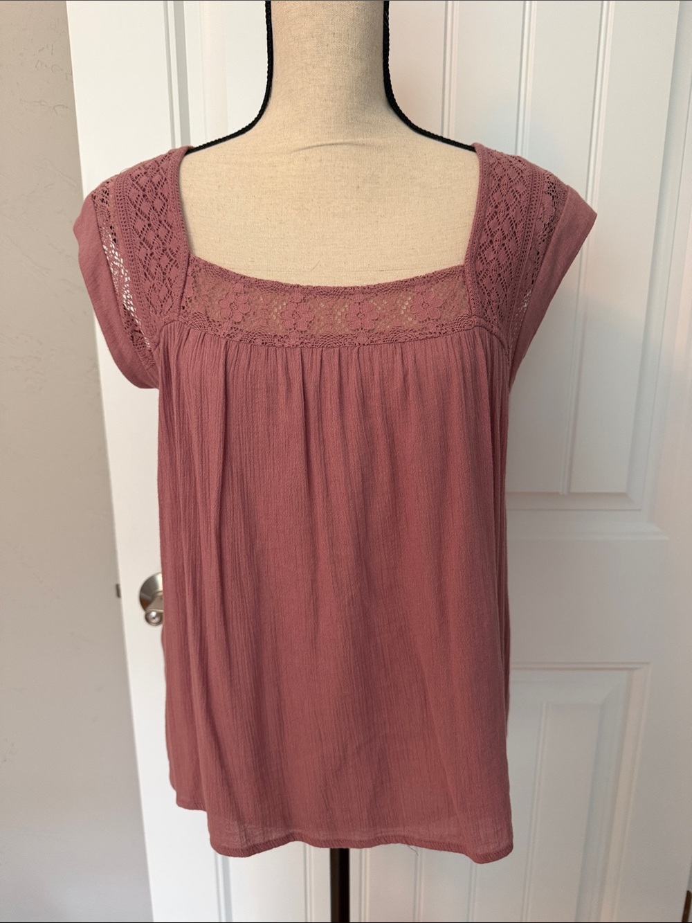Lucky Brand Lace-Trim Square Neck Tunic - Rose